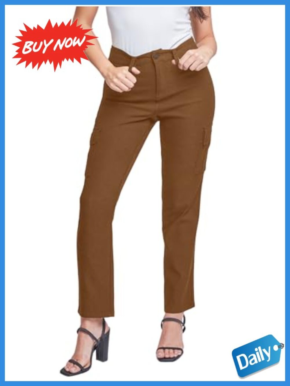 High Rise Straight Leg Cargo Pants Hyperstretch Ankle Casual